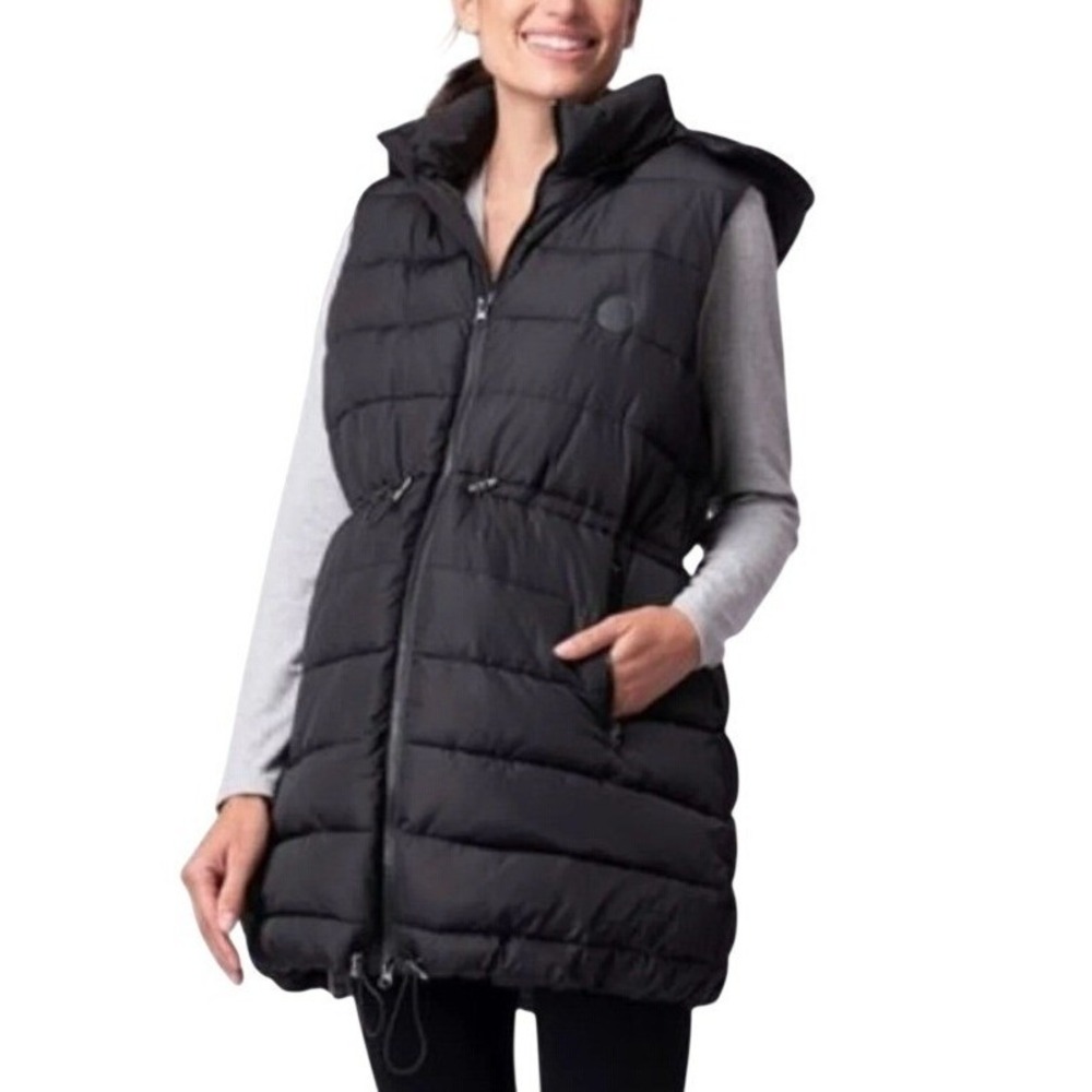 Seraphine Maternity Longline Gilet With Hood Black Puffer Vest Dixie US 4